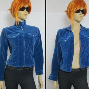 90s COTTON Velour Dark Royal Blue Zip Up with Pockets sz 6 P Small to Medium Y2K